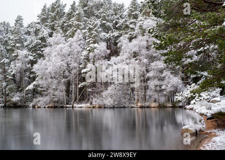 Gefrorener Loch Garten im Schnee. Highlands, Schottland Stockfoto