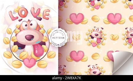 Cartoon-Charakter lustiger Welpe Hund - nahtloses Muster. Stock Vektor