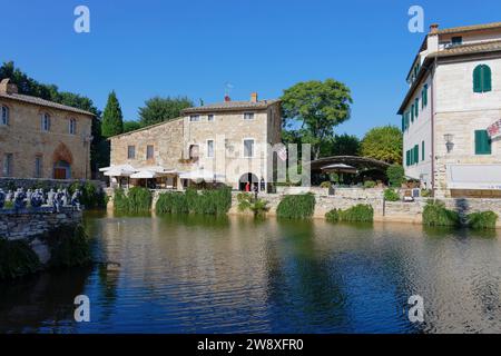 Das alte Dorf von Bagno Vignoni, Val d ' Orcia, Toskana, Italien Stockfoto