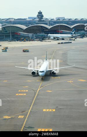 Die Flotte der Cathay Pacific Airlines Airbus A321neo wurde am internationalen Flughafen Hongkong betrieben. Stockfoto