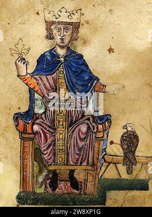 Friedrich II., Kaiser des Heiligen Römischen Reiches. Zeitgenössisches Porträt Friedrich II. (1194-1250), 1240er Jahre Stockfoto