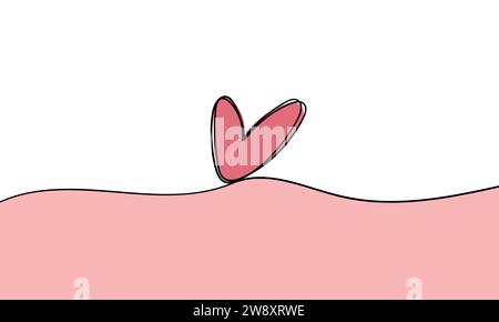 Durchgehende, einzeilige Herzzeichnung auf weißem und rosa Hintergrund. Valentinstag trendiges minimalistisches Konzept. Vektorabbildung Stock Vektor