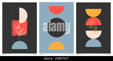 Set trendiger zeitgenössischer abstrakter, minimalistischer handgemalter Poster für Wanddekoration, Postkarte, Broschürenumschlag Stock Vektor