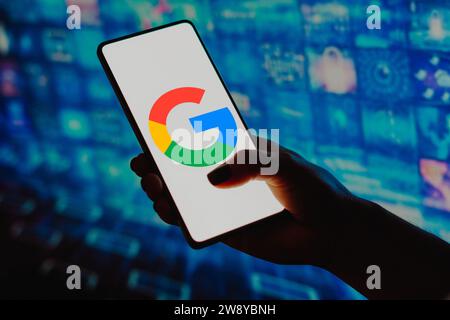 Brasilien. Dezember 2023. In dieser Abbildung wird das Google-Logo auf einem Smartphone-Bildschirm angezeigt. (Credit Image: © Rafael Henrique/SOPA Images via ZUMA Press Wire) NUR REDAKTIONELLE VERWENDUNG! Nicht für kommerzielle ZWECKE! Stockfoto