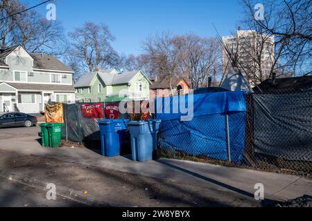 Minneapolis, Minnesota. Obdachlosenlager im East Phillips Viertel. Minneapolis ist bereit, das Lager vor der Kälte zu räumen Stockfoto