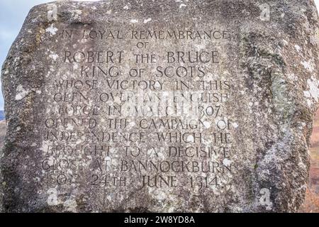 Bruce's Stein, Gedenkstein zu Robert the Bruce, König der Schotten, am Loch Trool, Galloway Forest Park, Schottland Stockfoto