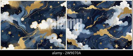 Satz moderner marineblauer Marmor-Vektor-Hintergründe. Stock Vektor
