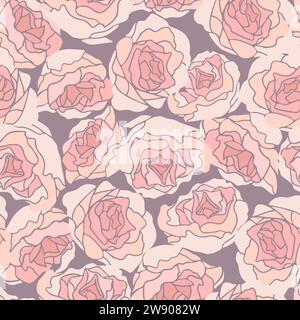 Romantisches Rosenmuster in Pink und Lila. Dezente Pastelltöne, großformatige, durchgehende Komposition. Stock Vektor