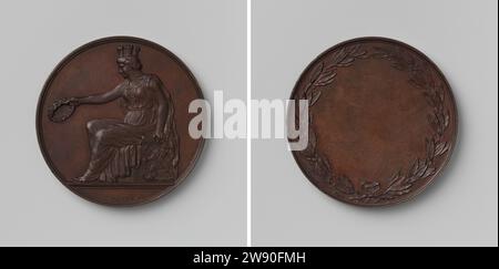 Stadt Brügge, Franciscus Johannes de Hondt, Auszeichnung 1828 Bronzemedaille. Vorderseite: Gekrönte Frau, die die Stadt Brügge repräsentiert, hält den Lorbeerkranz in einer gestreckten rechten Hand und hält mit der linken Hand Wappen; Schnitt: Signatur. Umgekehrt: Blanco Feld im Inneren Kranz aus Olivenzweigen verwendet Bronze (Metall) Streik (Metallbearbeitung) verwendet Stockfoto