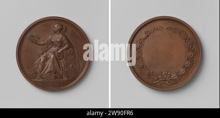 Gesellschaft Felix Meritis, Laurent Joseph Hart, Auszeichnung Bronzemedaille 1839. Vorderseite: Frau, die auf dem Thron sitzt, an der das Wappen in ihrem linken Rosenkranz und einen Lorbeerkranz in ihrer großen rechten Hand hält; Schnitt: Inschrift. Rückseite: Blanco Feld innen Kranz aus Olivenzweigen Bronze (Metall) markant (Metallbearbeitung) Amsterdam Stockfoto