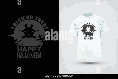 Happy Pumpkins Halloween T-Shirt-Design. Spezielles Halloween-T-Shirt mit farbenfrohem, traditionellem Kürbisdesign in Orange. Stock Vektor