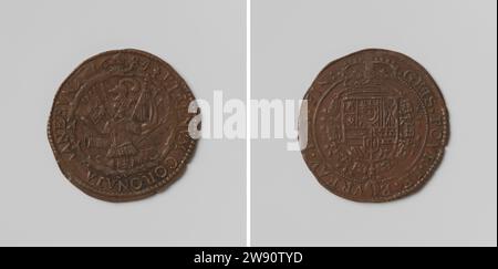 20 Jahre alte Akte aus Regensburg zwischen Frankreich, dem Kaiser, Spanien und den Niederlanden, Berechnung im Auftrag des Finanzrates, Anonym, 1684 Live-Kupfermedaille. Vorne: Waptrophee innerhalb von Slangerond und Dischanging. Rückseite: Gekröntes Wappen, mit der Ordnung des Goldenen Vlieses im Inneren, die Brüsseler Kupferstich (Metall) Regensburg bedeckt Stockfoto