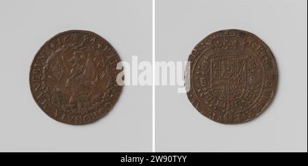 20 Jahre alte Akte aus Regensburg zwischen Frankreich, dem Kaiser, Spanien und den Niederlanden, Berechnung im Auftrag des Finanzrates, Anonym, 1684 Live-Kupfermedaille. Vorne: Waptrophee innerhalb von Slangerond und Dischanging. Rückseite: Gekröntes Wappen, mit der Ordnung des Goldenen Vlieses im Inneren, die Brüsseler Kupferstich (Metall) Regensburg bedeckt Stockfoto