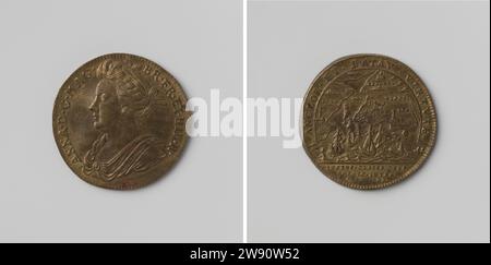 Seeschlacht bei Vigo (Vigos): Die Verbrennung der französischen und spanischen Flotte, berechnet zu Ehren von Anna Stuart, König von England, Anonym, 1702 Live-Messing-Medaille. Vorderseite: Bruststück Frau innen Cover. Rückwärts: Karte der Bucht von Vigo; darunter: Schiffe auf See in Omschrift; Schnitt: Inschrift Messing (Legierung) auffallend (Metallbearbeitung) Vigo Stockfoto