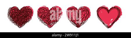 Handgezeichnetes Kritzelherz-Banner, handgezeichnet mit dünner Linie und roter Tinte. Isoliert auf weißem Hintergrund. Vektorabbildung Stock Vektor