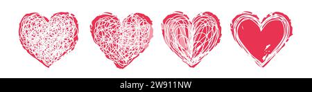 Handgezeichnetes Kritzelherz-Banner, handgezeichnet mit dünner Linie und roter Tinte. Isoliert auf weißem Hintergrund. Vektorabbildung Stock Vektor