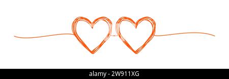 Gekoppelte Herzen verwirrte grungy Scribble Banner von Hand gezeichnet mit dünnen Linie, Trennform. Isoliert auf weißem Hintergrund. Vektorgrafik Stock Vektor