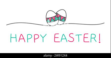 Happy Easter Eggs-Banner in schwarzem Kritzelstil, handgezeichnet mit dünner Linie, Teilerform. Isoliert auf weißem Hintergrund. Vektorabbildung Stock Vektor