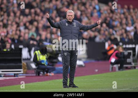 London, Großbritannien. Dezember 2023. David Moyes Manager von West Ham United während des Spiels West Ham gegen Manchester United, Premier League im London Stadium Stratford. Quelle: MARTIN DALTON/Alamy Live News Stockfoto