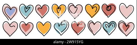 Bunte Herzen mit Umrisszeichnung Vektor Stock Vektor