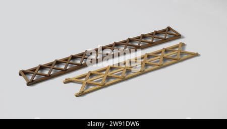 Modell der diagonalen Framing, Anonym, Anonym, ca. 1822 Anweisungsmodell Modell, das die Querverbindung nach Robert Seppings demonstriert. Er besteht aus zwei Straßenbalken, zwischen denen diagonale Streben, Stützen und Schlüssel angebracht sind. Vereinigtes Königreich Holz (pflanzliches Material). Messing (Legierung) England Stockfoto