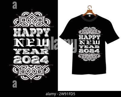 „Happy New Year 2024“-T-Shirt-Design Stock Vektor