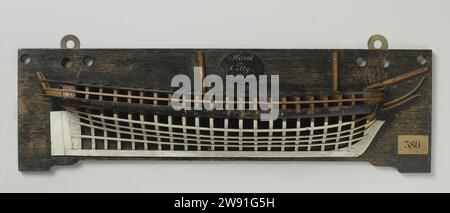 Halbmodell einer Brig mit 6 Kanonen, anonym, ca. 1806 - ca. 1807 Schiffsmodell. builder-Modell. Halbmodell Polychromatiertes Formmodell (Steuerbord) eines Zweimast. Hol dir Spiegel, Hol Wulf, keine Details des Zauns, keine Seitengalerie; gerade mit quadratischem Rührkönig. Zeeg steigt rückwärts, ein Barkholz und ein Reehout. Sie haben einen Höhepunkt erreicht. Rotterdam (möglicherweise) Holz (Pflanzenmaterial) Stockfoto