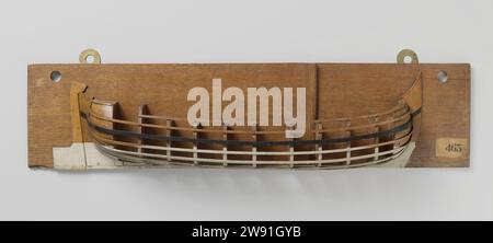 Halbes Modell eines Poon, anonym, 1780 - 1820 Schiffsmodell. Halbmodell. bauherstellermodell Polychromatiertes Gussmodell (Steuerbord) eines One-Master mit flachem Boden. Runder Heck, breites Ruder, Kiel mit Hieling. De Zeeg fährt bis zu beiden Enden und hintereinander durchgehend. Niederlande Holz (Pflanzenmaterial) Stockfoto