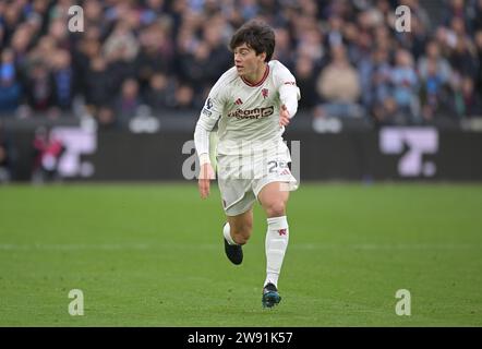 London, Großbritannien. Dezember 2023. Facundo Pellistri von Manchester United während des Spiels West Ham gegen Manchester United, Premier League im London Stadium Stratford. Quelle: MARTIN DALTON/Alamy Live News Stockfoto