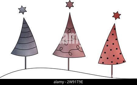 Weihnachtsbaumgruppe mit Folieneffekt, schwarzen Linien und transparentem Hintergrund Stock Vektor