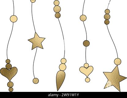 Weihnachtsgirlanden in Gold mit schwarzen Linien und transparentem Hintergrund Stock Vektor