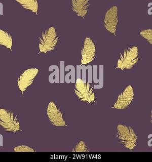 Nahtloses Muster in Gold mit violettem Hintergrund. Stock Vektor