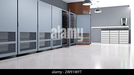 3D-Rendering moderner Batteriespeicher für kleine Unternehmen Stockfoto