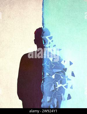 Illustration der Silhouette des zerfallenden Menschen Stockfoto