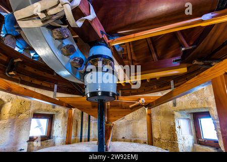 Die Ta' Kola Windmühle wurde 1700 gebaut. Es ist noch in funktionstüchtigem Zustand und ein Museum im Inneren zeigt das Haus und die Werkstatt des letzten müllers. Xaghra, Malta Stockfoto