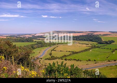 Malerischer Blick über South Downs und River Cuckmere Stockfoto