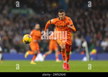 Leeds, Großbritannien. Dezember 2023. Kayden Jackson aus Ipswich Town schließt den Ball während des Sky Bet Championship-Spiels zwischen Leeds United und Ipswich Town in der Elland Road, Leeds am Samstag, den 23. Dezember 2023. (Foto: Pat Scaasi | MI News) Credit: MI News & Sport /Alamy Live News Stockfoto