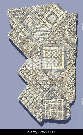 Fliesenboden aus der Niederländisch-reformierten Kirche in Heukelum, Anonym, 1325 - 1375 Fliesen 10 verschiedene Teile des Fliesenbodens bestehend aus rot-gelben, schwarzen und grünen Fliesen mit unterschiedlichen Mustern. Es gibt auch eine Reihe von separaten Kacheln. Heukelum. Vitrifikation Heukelum Stockfoto