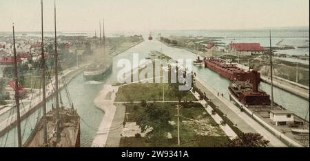 Soo Locks, Sault Ste. Marie, Chippewa County, Michigan 1900. Stockfoto