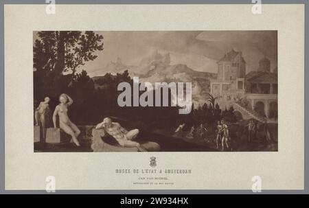 Fotoproduktion eines Gemäldes von Jan van Scorel, 'die Toilette von Bathseba' (Coll. Rijksmuseum), Adolphe Braun & Cie., 1880 - 1900 Fotopapier. Unterstützung für Fotos. Carbon-Druck aus Karton Stockfoto