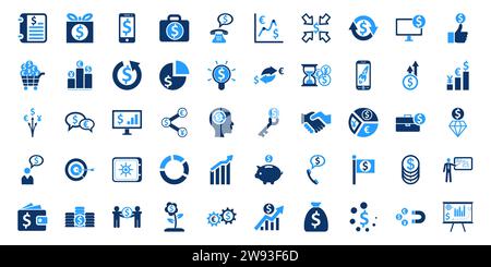 Symbolgruppe Finanzen. Finanz-Symbolpaket isoliert auf weißem Hintergrund. Finanzsymbol Stock Vektor