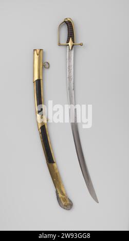 Sabel mit Schede, aus General du Rey, Anonym, 1790–1800 Sabre Ruitersabel, vermutlich Batavische Republik, Leutnant des 1. Und 2. Regimentsdrachonders 1802–1806. Eine Halterung, gerader Pare Stab mit Knopf und zwei diamantförmige Seitenstangen. Griff mit Leder und geflochtenem Kupferdraht. Die Klinge ist mit Gravurarbeiten versehen. Auf der Rückseite ist Henry Küschers et fils. Holz mit lederbeschichteter Ummantelung. Earband und Zugplatte aus Eisen. Mittelreifen ohne Tragring. Oberband mit Tragring. Von General du Rey. Eisen (Metall). Leder. schede: Holz (pflanzliches Material) Flechten / engra Stockfoto