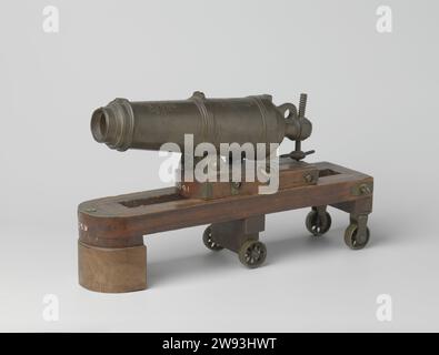 Modell einer 30-Pfünder-Karonnade, Jochem Pietersz. Asmus, 1800 Kanonenmodell Carronade, Bronzemodell, ab 30 TT. Mit der Inschrift '30 TT'er IJzer Model a sesde part of the true size' sind außerdem zwei gekreuzte Anker, zwischen denen 'AMM.1800' und 'J.P. Asmus'. Auf Stirnrad und Schlitten, auf vier Rädern. Amsterdam Bronze (Metall). Holz (pflanzliches Material) Stockfoto