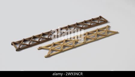 Modell des diagonalen Rahmens, 1814 Anweisungsmodell Modell, das die Querverbindung nach Robert Seppings demonstriert. Er besteht aus zwei Straßenbalken, zwischen denen diagonale Streben, Stützen und Schlüssel angebracht sind. Vereinigtes Königreich Holz (pflanzliches Material). Messing (Legierung) England Stockfoto