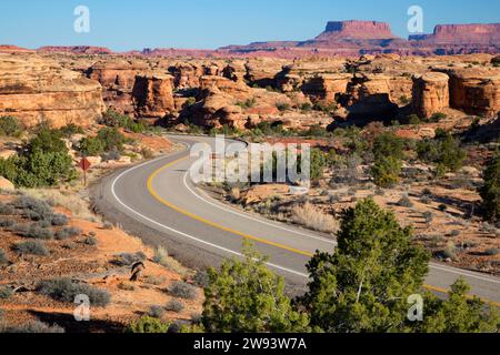 Park Road in der Nähe von Big Spring Canyon, Canyonlands National Park, Utah Stockfoto