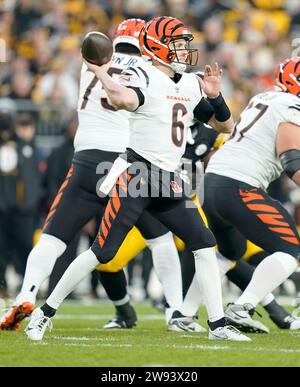 Dezember 2023, blank, blank, USA: 23. Dezember, 2023: Jake Browning #6 beim Spiel Pittsburgh Steelers vs Cincinnati Bengals in Pittsburgh PA im Acrisure Stadium. Brook Ward/AMG (Credit Image: © AMG/AMG Via ZUMA Press Wire) NUR REDAKTIONELLE VERWENDUNG! Nicht für kommerzielle ZWECKE! Stockfoto