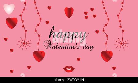 Valentinstag Hintergrund mit Lippen und herzförmigen Ballons. Vektorabbildung. Banner.Hintergrundbild.Flyer Stock Vektor
