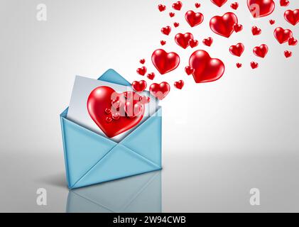Valentine Love Letter als Feier für den 14. Februar als Feiertag für romantische Dating und Beziehung als Briefe der Hear Sending Messag Stockfoto