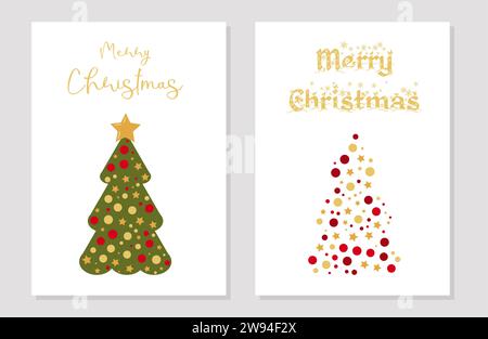 Weihnachtspostkarte mit Silvester-Weihnachtsbaum. Layout-Grußkartenvorlage. Vektorabbildung. Stock Vektor