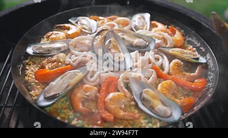 Paella Meeresfrüchte Platte, Spanien Stockfoto